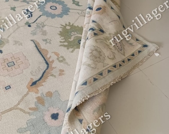 Hand Knotted Beige Oushak Rugs, Hand Woven Oushak Rug for Living Room, Bedroom, Bohemian Rug, 9x12 Wool Area Rug, 10x14 Area Rug