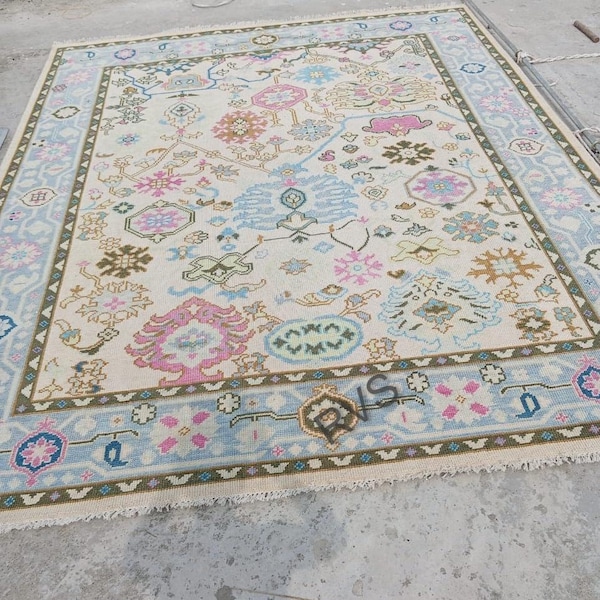 Beżowo-różowy, ręcznie tkany, nowoczesny dywan Oushak, wielokolorowy dywan do dekoracji wnętrz