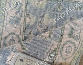 Handgeknüpfter Oushak Teppichläufer - Grauer Läufer Teppich Läufer - Kurzflor Teppich - Küchenläufer - Boho Teppich Läufer