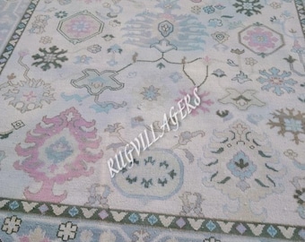 beige and pink Colorful Premium Hand Knotted Modern Oushak Rug Premium Wool Hand Knotted Turkish Inspired,
