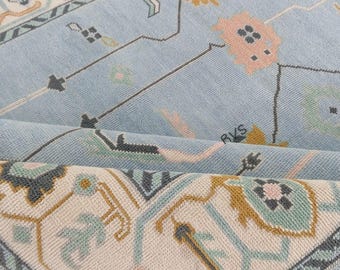 Oushak Hand Knotted  home decor rug : Wool Carpet blue Rug Vintage Distressed Muted Traditional Floral 8x10 9x12 Area Rug Neutral