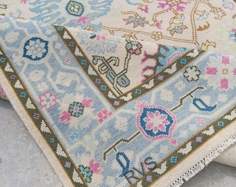 Hand-Knotted Wool Oushak Rug, living room rug : Vintage-Inspired Modern, fast delivery..