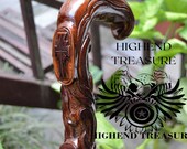 HighEnd Christian Cross Wooden Walking Stick Cane - Wood carved crafted crook handle Pilgrim Walking Cane comfortable support for men women
