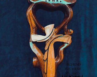 Sacred Craftsmanship Handcrafted Wooden Carved Cane featuring the Christian Cross