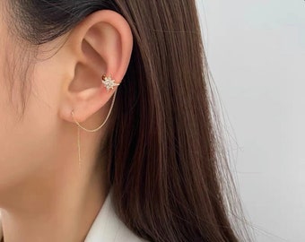 Ear Cuff with Star Charm Chain Earrings I Star Ear Cuffs I Chain Ear Cuffs I Star Charm Non-Pierced Earrings I Star Chain Earring