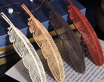 4 Feather Bookmark Wooden Engraved Handmade Colorful Bookmark for Bookworms