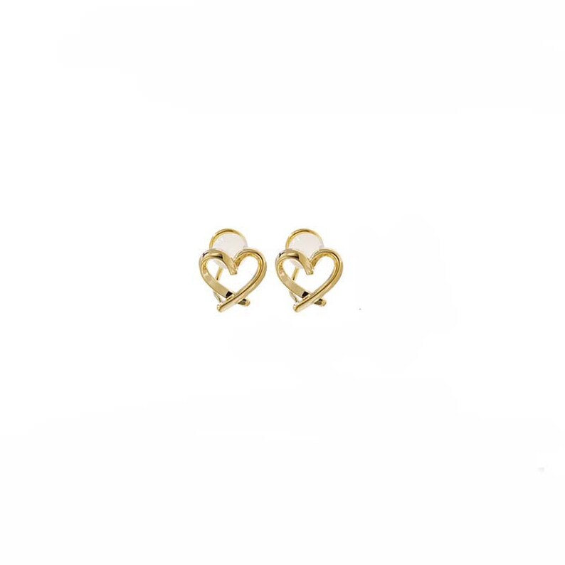 Clip On Earrings Invisible,Gold Love Heart Clip On,Non Pierced Earrings,Silver Invisible Simple Earrings image 3