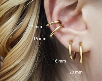 Clip sur boucles d’oreilles créoles, oreille non percée, boucle d’oreille à clips de manchette, boucles d’oreilles en titane, cadeau pour elle