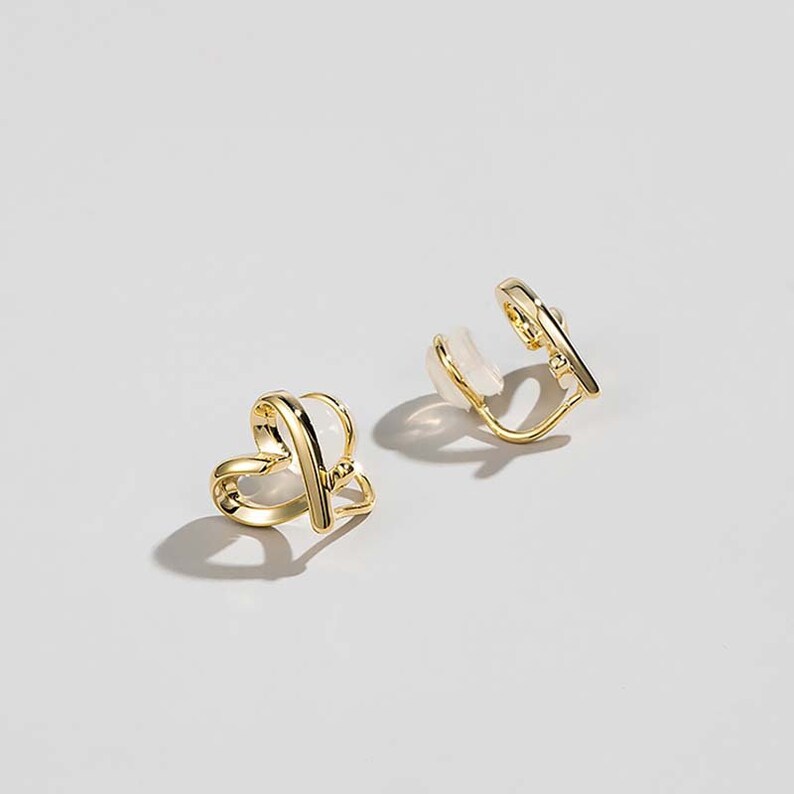 Clip On Earrings Invisible,Gold Love Heart Clip On,Non Pierced Earrings,Silver Invisible Simple Earrings image 5