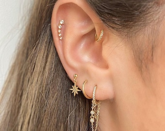 Gouden oorbelset voor meerdere piercings, meerdere set oorbellen, sierlijke zirkoonoorbelset, oorbellen voor dagelijks gebruik