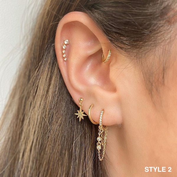 Gold Earring Set For Multiple Piercing,Multiple Set Earrings,Dainty Zircon Earring Set,Earrings For Everyday