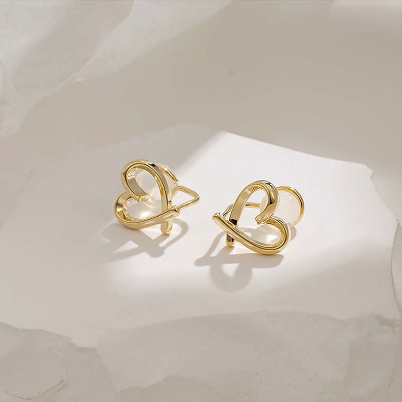 Clip On Earrings Invisible,Gold Love Heart Clip On,Non Pierced Earrings,Silver Invisible Simple Earrings image 6