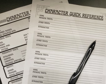 Writing Aid - Character Outline and Quick Reference Instant Download