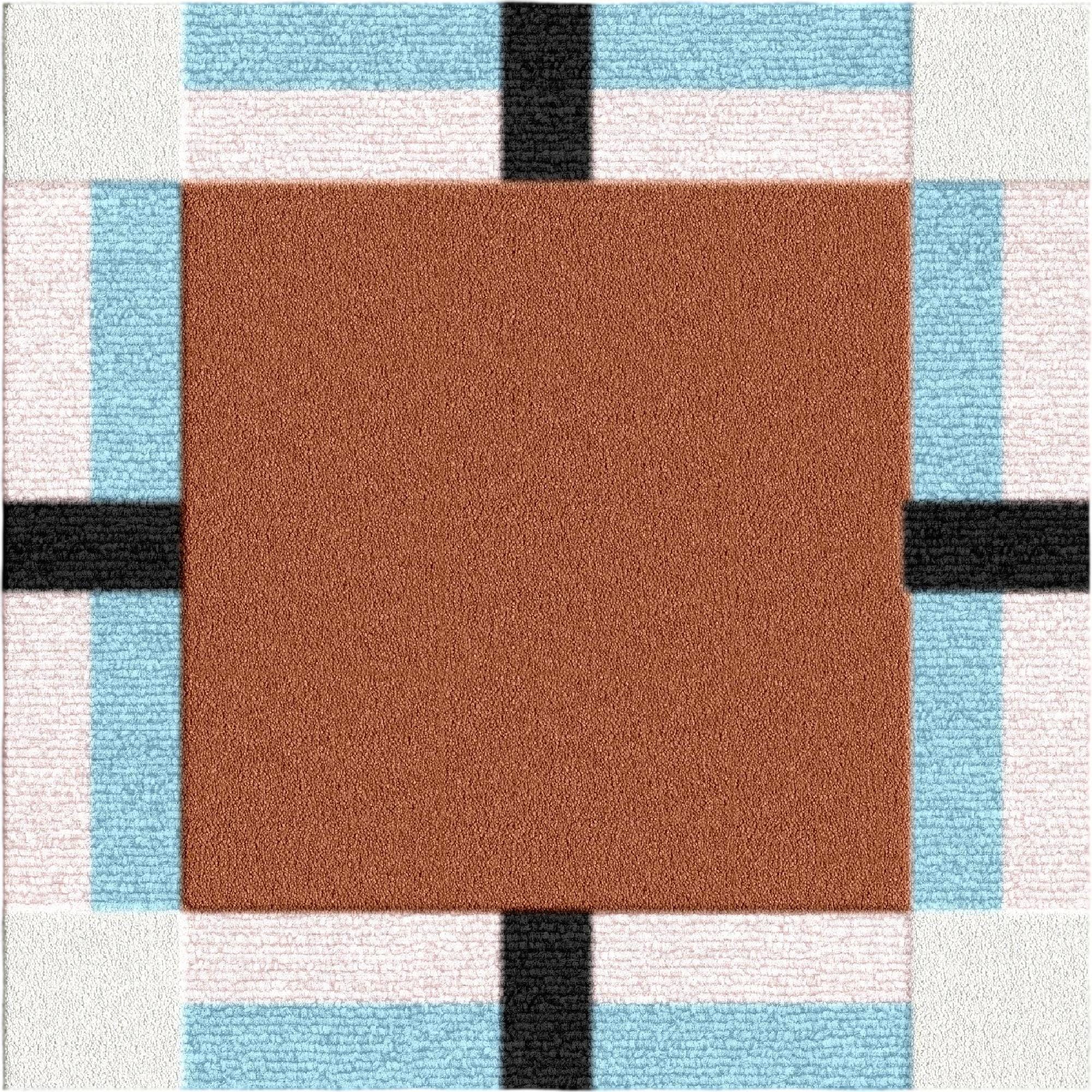 Hand Tufted Wool Area Rug | Geometric Grid Pattern, Rust Blue Beige ...