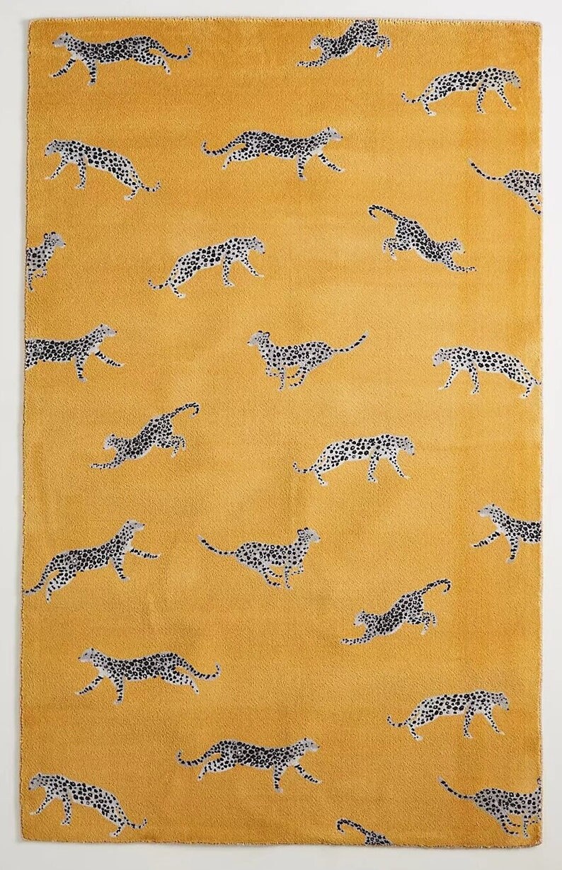 Leopard Area Rug, Animal Print Rug, Green Area Rug Carpet, Hand Tufted