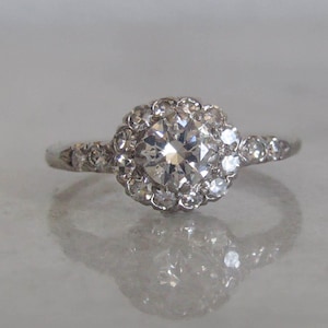 Antique 0.75 ct Diamond Daisy Ring with Platinum and 18k Gold, French Antique Daisy Cluster Engagement Ring c. 1900