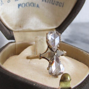 Rose Cut Diamond Toi & Moi Engagement Ring, French 18K Gold Statement ring with Pear Shaped Rose Cut Diamonds