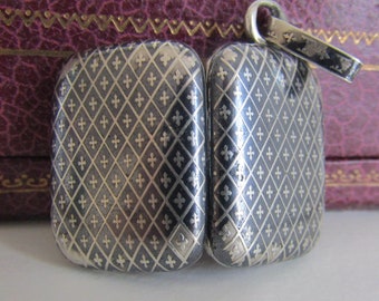 Viktorianischen Niello Locket Fob, antikes rechteckiges Silber Niello Foto Medaillon