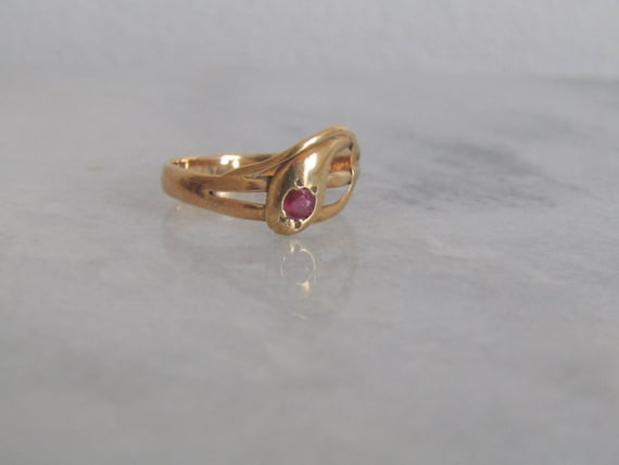 Antique 18k Gold Snake Ring: Victorian Ruby Serpe… - image 3