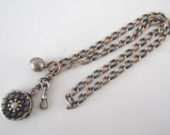 Victorian Niello und Rosegold Vermeil Silber Halskette und Medaillon