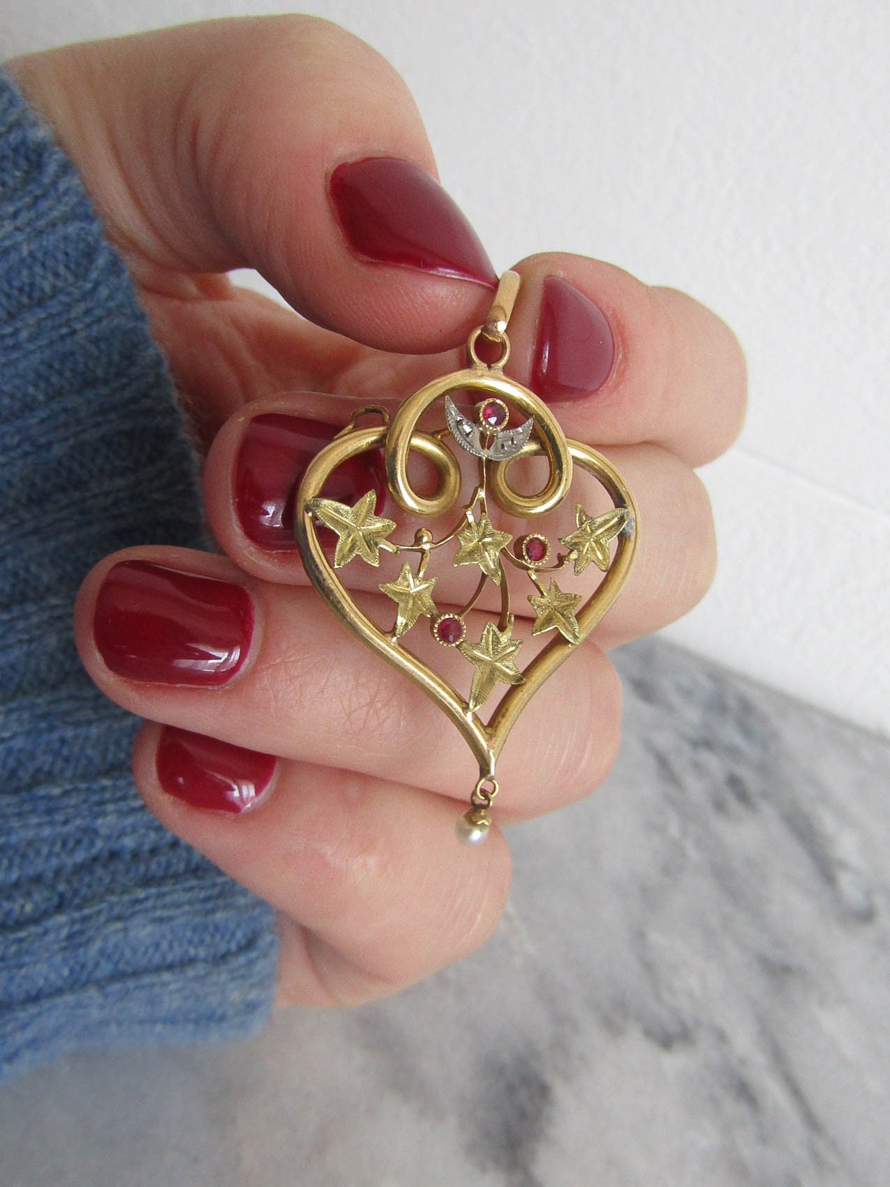 Broche cœur perle Art nouveau - Montres & Bijoux