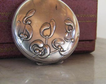 Antique Silver French Art Nouveau Mistletoe Locket c. 1900