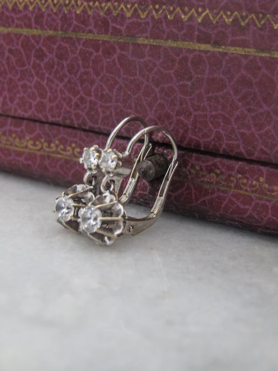 Antique 18k White Gold Trembluese Drop Earrings c… - image 6
