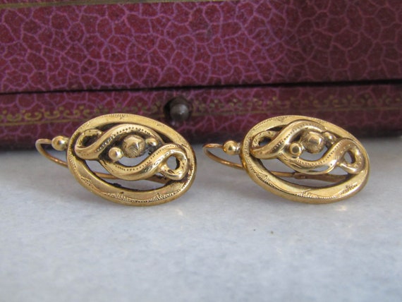 Antique 18k Solid Gold Victorian Infinity Loop Ea… - image 6