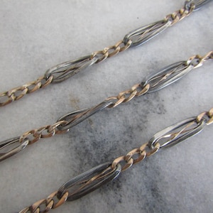 16&quot; Niello and Rose Gold Fill Silver Watch Chain, Antique French Niello Necklace, XIX Century Watch Chain