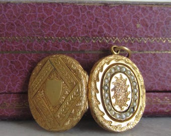 Antique 14K Solid Gold Locket with Protective Glass and Original Photos