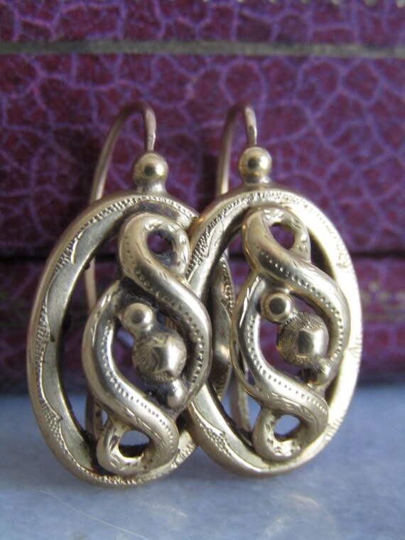Antique 18k Solid Gold Victorian Infinity Loop Ea… - image 7