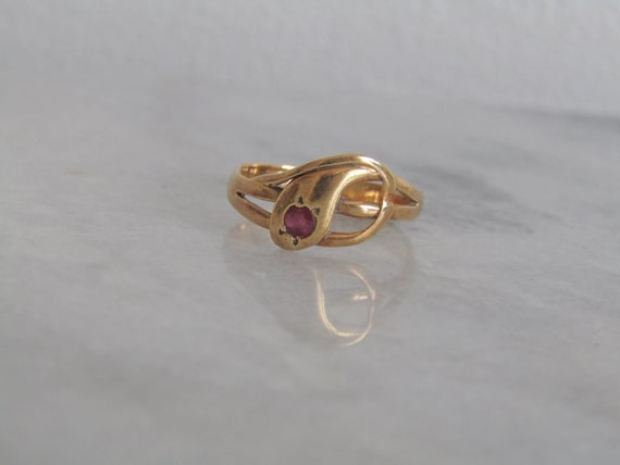 Antique 18k Gold Snake Ring: Victorian Ruby Serpe… - image 5