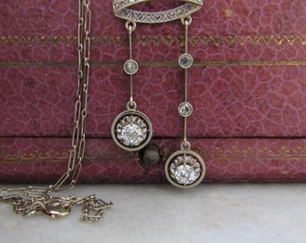 Antique Edwardian Diamond Lavaliere Necklace, 18k White Gold Pendant
