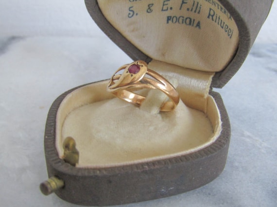 Antique 18k Gold Snake Ring: Victorian Ruby Serpe… - image 9