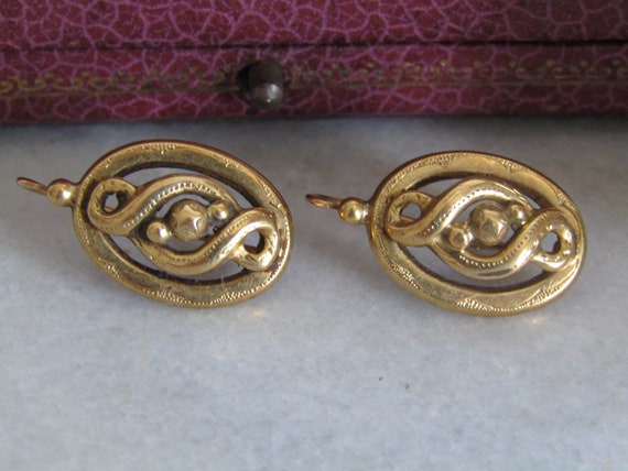 Antique 18k Solid Gold Victorian Infinity Loop Ea… - image 2