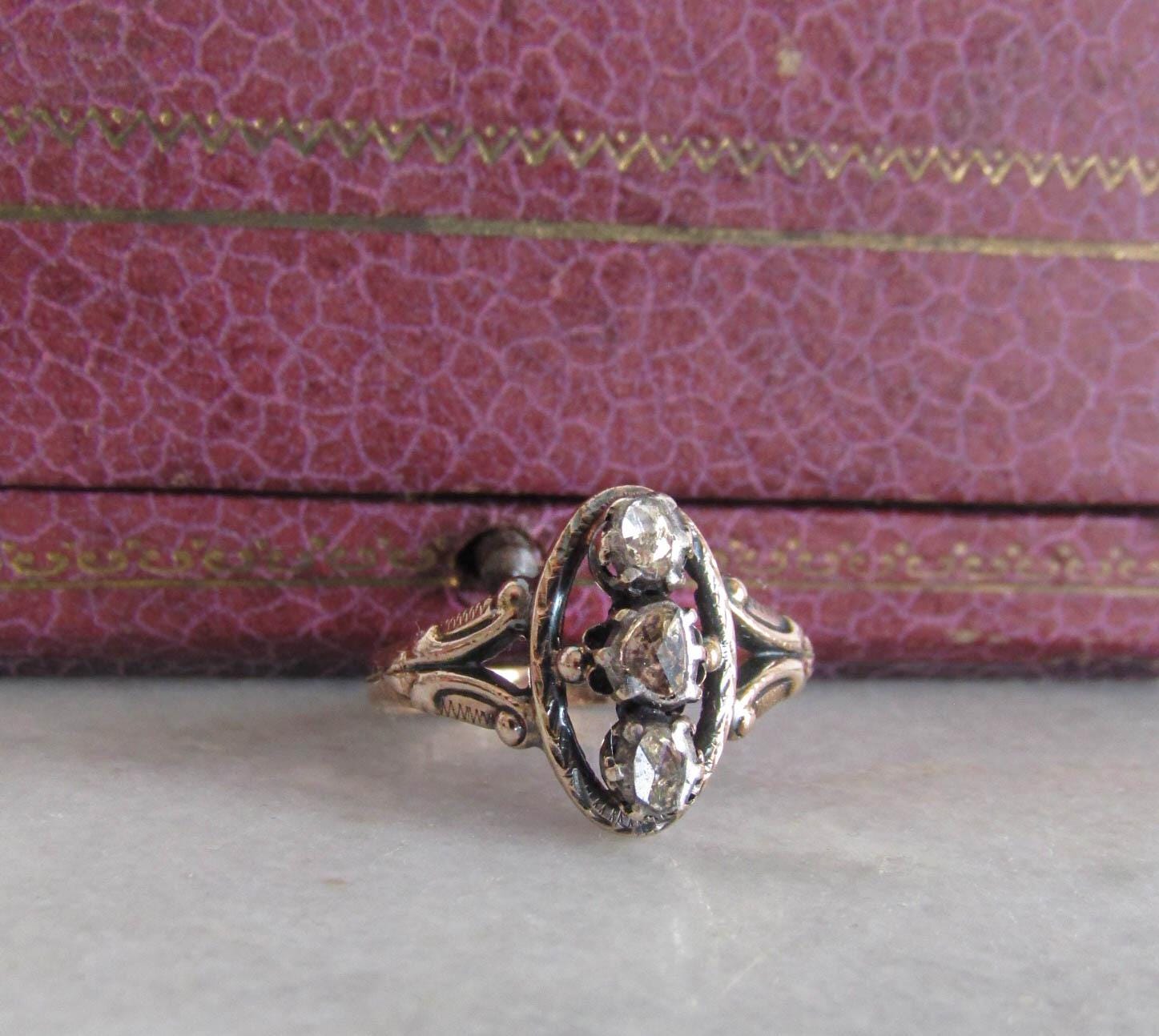Antique Georgian Three Stone Rose Cut Diamond Ring C. 1830 - Etsy