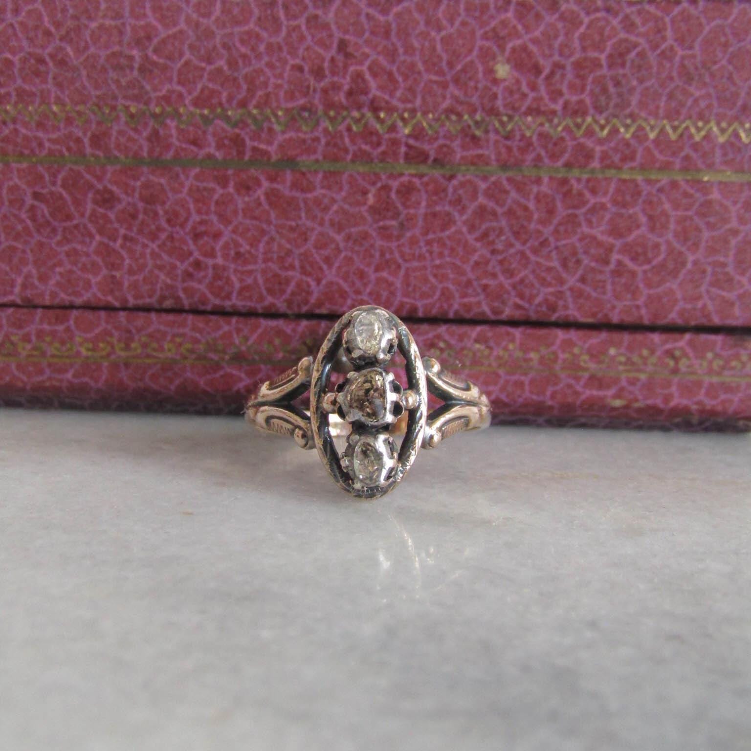 Antique Georgian Three Stone Rose Cut Diamond Ring C. 1830 - Etsy
