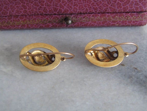 Antique 18k Solid Gold Victorian Infinity Loop Ea… - image 4