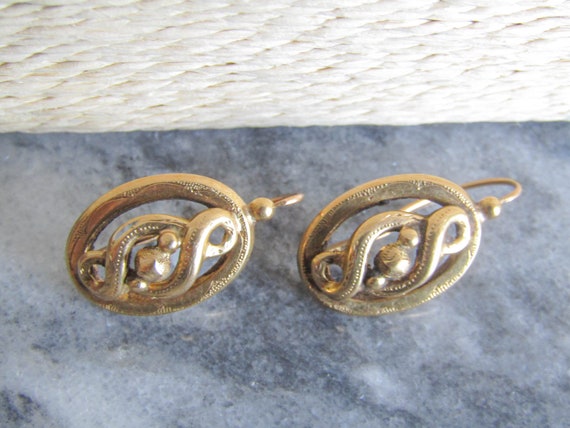 Antique 18k Solid Gold Victorian Infinity Loop Ea… - image 8