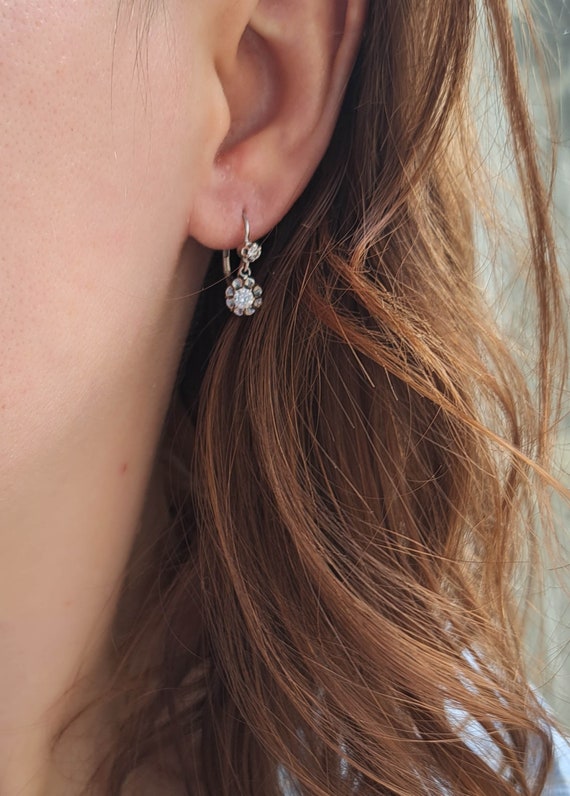 Antique 18k White Gold Trembluese Drop Earrings c… - image 9