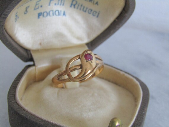 Antique 18k Gold Snake Ring: Victorian Ruby Serpe… - image 8