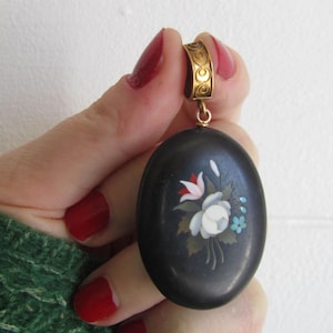 Antique 18K Gold and Silver Pietra Dura Sentimental Locket
