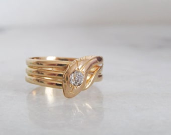 Antique 18k Gold Diamond Snake Ring: French Belle Epoque Jewelry