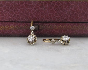 Antique 18K Gold French Trembleuse Drop Earrings with Rock Crystal