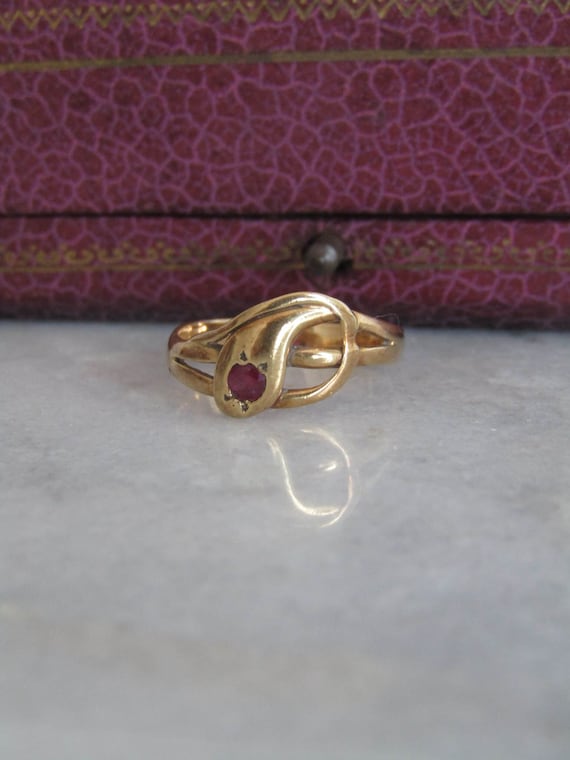 Antique 18k Gold Snake Ring: Victorian Ruby Serpe… - image 2