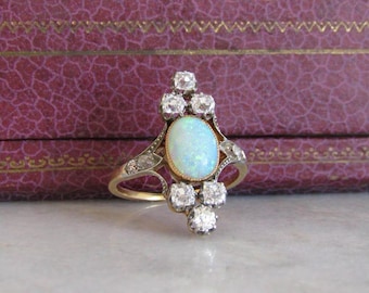 Antique Belle Epoque Opal and 1.5 carat OMC Diamond Tiara Ring c. 1900
