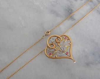 Art Nouveau 18K Pendant Heart Necklace, Convertible French Antique Brooch Pendant