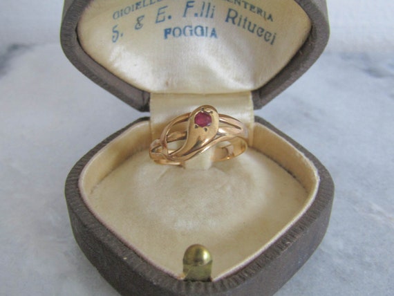Antique 18k Gold Snake Ring: Victorian Ruby Serpe… - image 1
