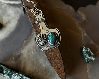 Potion Bottle Necklace with Black Opal