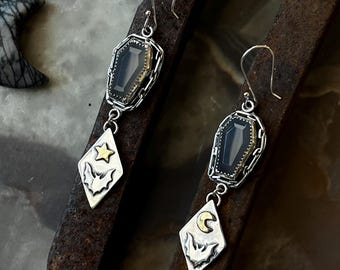 Coffin Earrings with Chalcedony